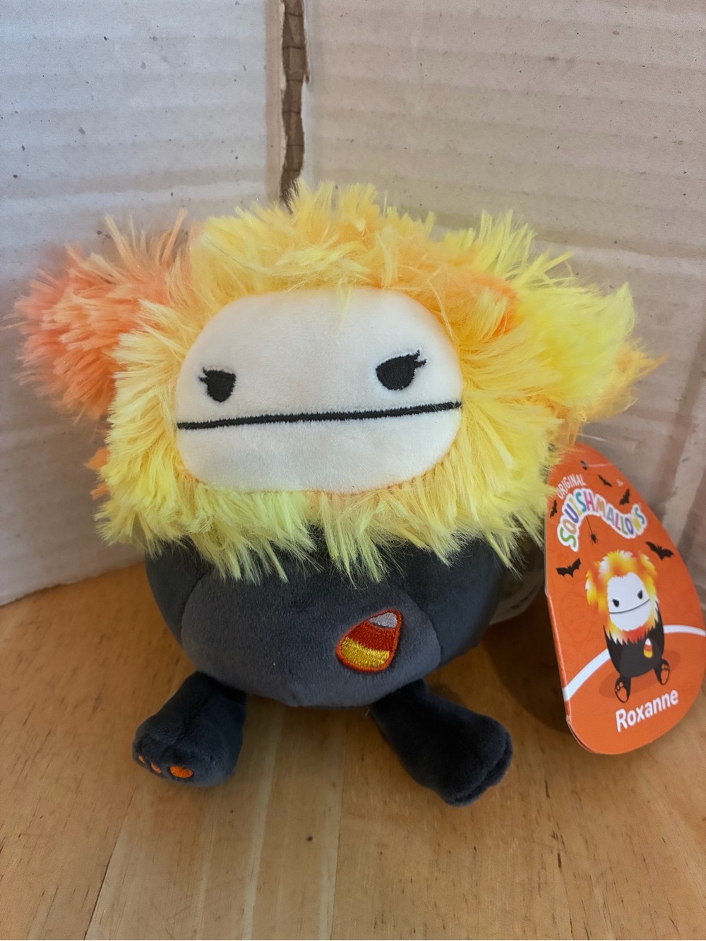 Squishmallows Roxanne Bigfoot Halloween candy corn about 4.5in NWT